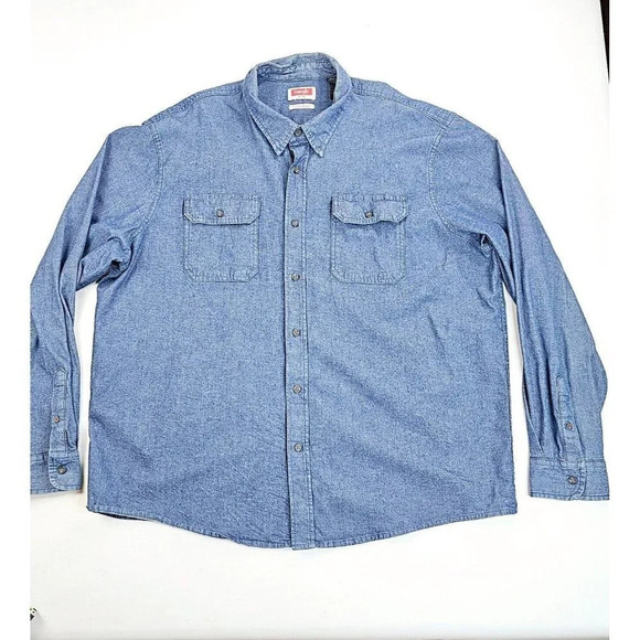 Wrangler Size 2XL Men's Blue Denim Logo tag Long Sleeve Two Pocket Shirt - Picture 1 of 12